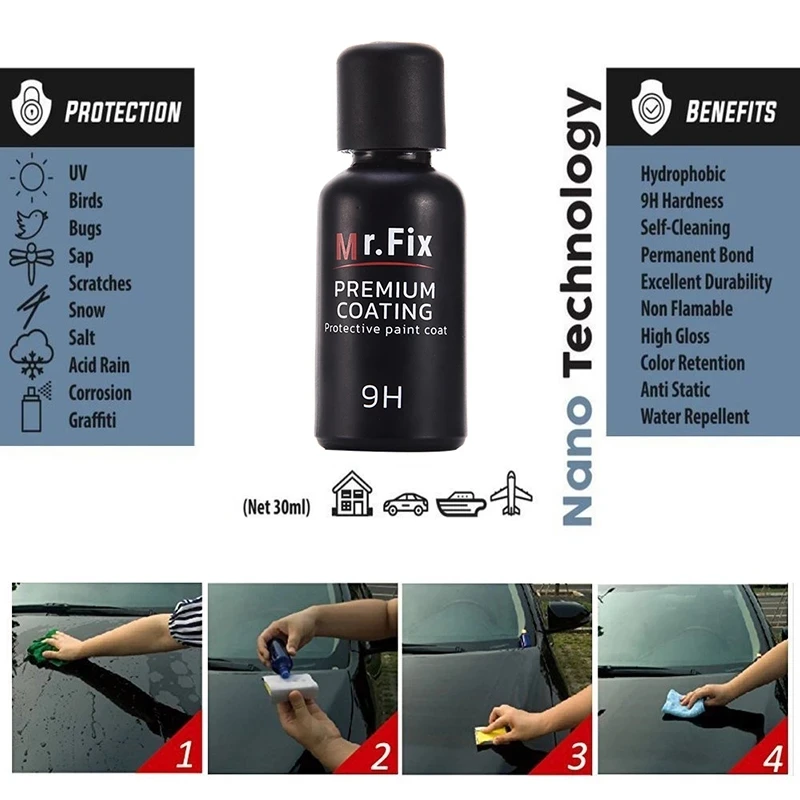 New 30ml Upgraded Ceramic Coat 9H Car Polish Liquid Crystal Set High Density Car Super Hydrophobic Glass Coating Tools