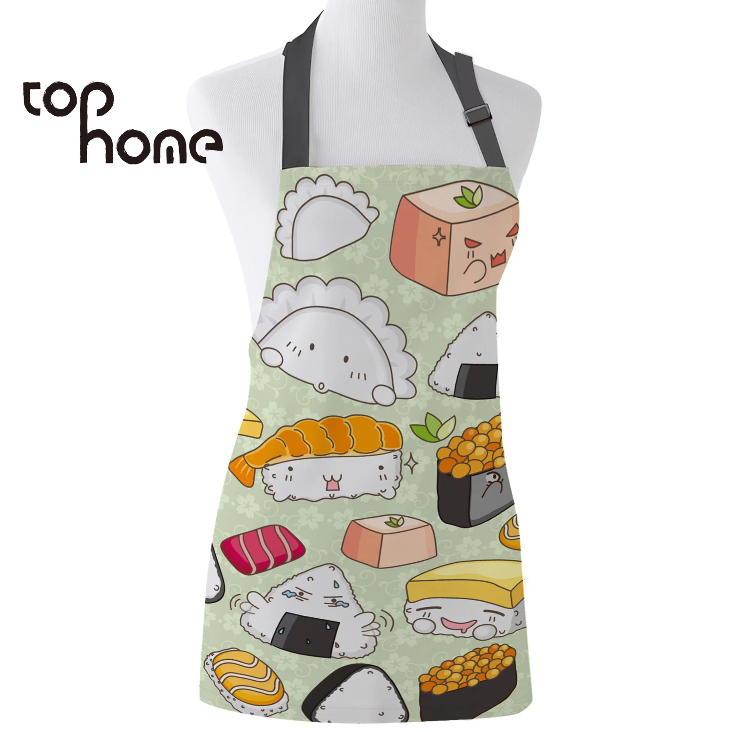 

Tophome Kitchen Apron Sushi Printed Adjustable Sleeveless Canvas Aprons for Men Women Kids Home Cleaning Tools