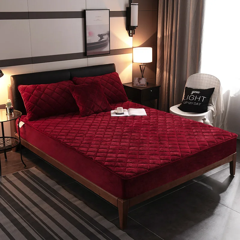 Crystal Velvet Thicken Bedspread Fitted bed Sheet Solid Color Warm cover Coverlet (or Pillowcase) King queen size Bedding | Дом и сад