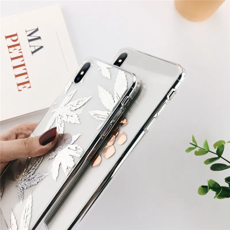 Lovebay чехол с блестящими кленовыми листьями для iPhone XR X XS 11 Pro XS Max 7 8 Plus Прозрачный чехол для телефона с растительным золотом и фольгой