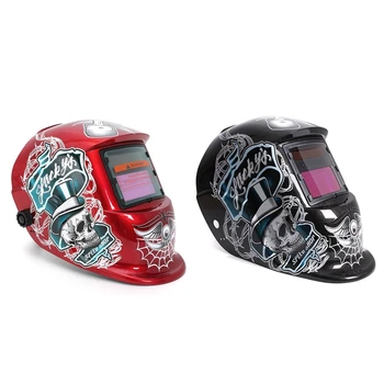 

2 Pcs Welding Helmet Welding Solar Welding Mask Spider Skull Black + Red