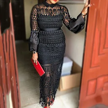

Black Hollow Out Lace Long Bodycon Party Dress Women Elegant Patchwork Prom Robe Maxi Dresses Summer 2020 Sexy African Vestidos