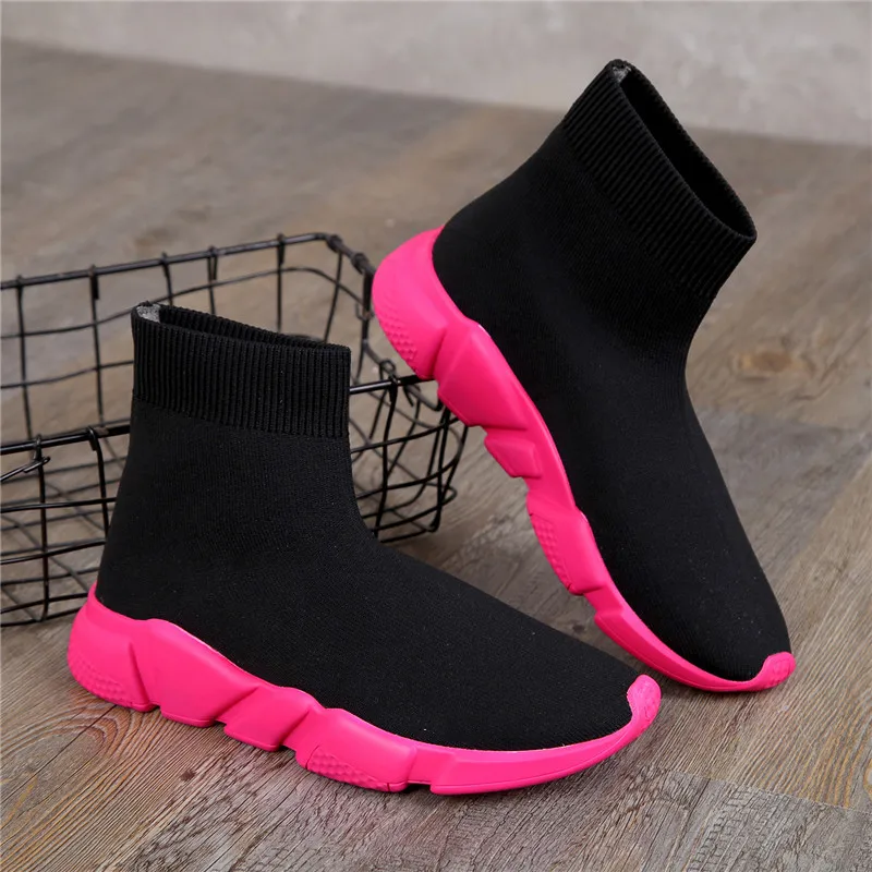 

European Station Star Flying Wool High-Band Elastic Socks and Boots Flat Bottom Comfortable Bare Boots for Men and Women
