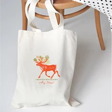 Женская сумка-шоппер с принтом оленя и цветов, Женская Холщовая Сумка на плечо для милых девушек, пляжные сумки, большие вместительные сумки, художественные белые