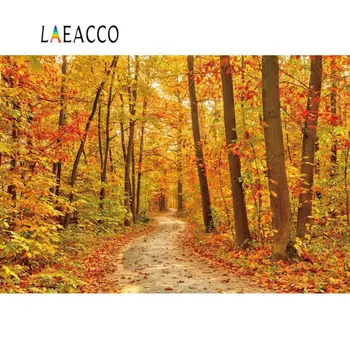 

Laeacco Photo Backdrops Autumn Forest Tree Yellow Maples Fallen Leaves Way Scene Photographic Backgrounds Photocall Photo Studio