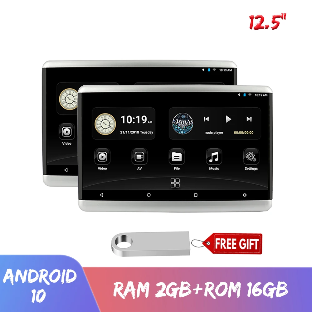 Монитор на подголовник автомобиля 12 5 дюйма Android 10 0 4K 1080P Bluetooth/Wi-Fi/USB/SD/HDMI/FM/Mirror-link |