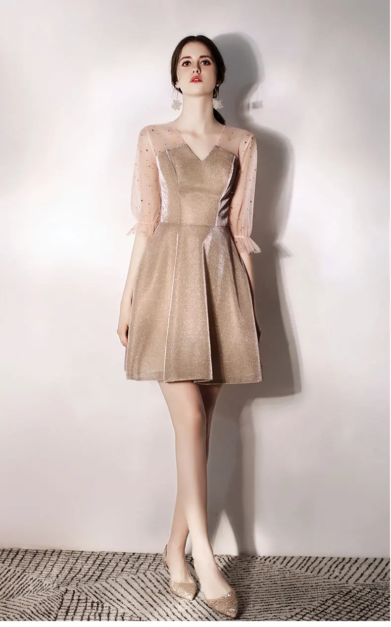 Vestido коктейльные Короткие коктейльные платья с коротким рукавом и v-образным вырезом блестящие вечерние платья коктейльное платье
