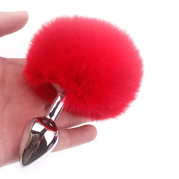 Plush Ball Rabbit Tail Anal Plug Stainless Steel Prostate Massager Butt Plug BDSM Sex Toys for Women Cosplay Adult Sex Games 5