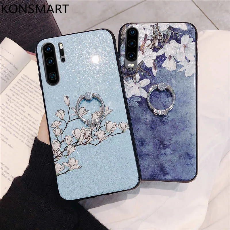 

Luxury Flower Soft Silicone Case For Samsung Galaxy A51 Glitter Phone Case For Samsung A 51 A50 A70 A90 5G Finger Ring Holder