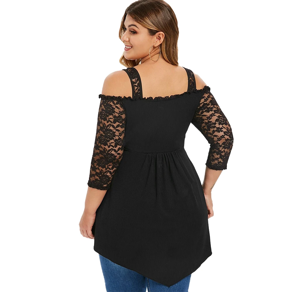 Solid Lace Plus Size Women Tops And T-shirt Summer Spaghetti Strap Female Tshirt Tee Shirt Large Size Ladies Knit T-shirt D30