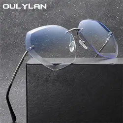 Oulylan без оправы алмазные режущие линзы Солнцезащитные очки женские брендовые дизайнерские оттенки солнцезащитные очки оверсайз Мужские