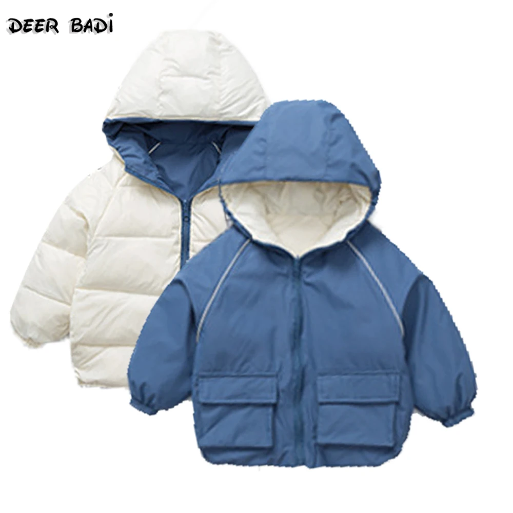 

Winter Down Jacket for Children Winter Down Warm Coat for Girl Boy with Warm Fur Collar Long Kids Coat Double Side Wear