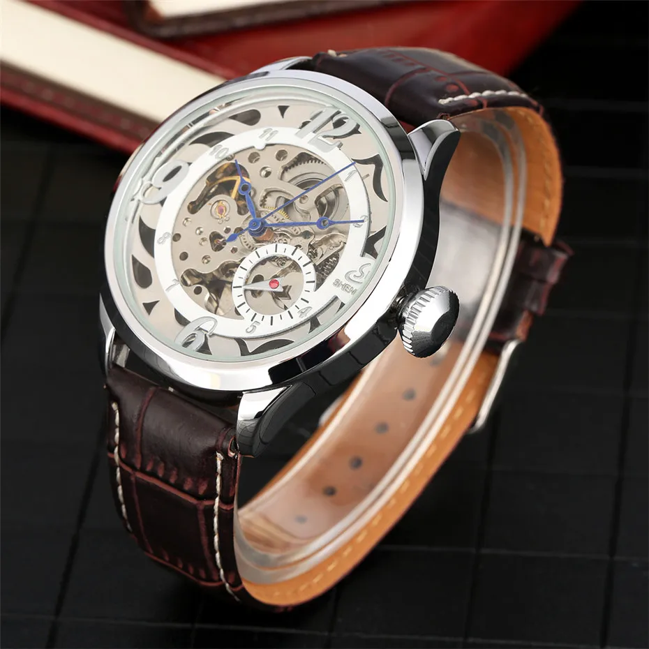 

Steel Skeleton Men Mechanical Watches Genuine Leather/Stainless Steel Watchband Automatic Men's Wrist Watch New 2019