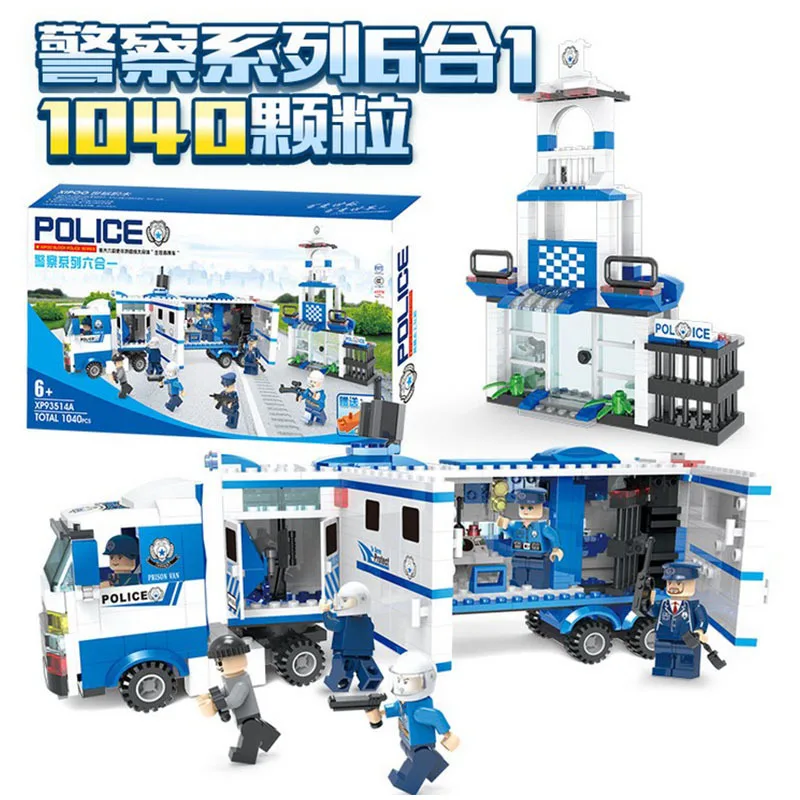 

XIPOO 93514 Six-in-One China Mobile Police Command Car Police Administration Children Spell Assembly Building Blocks Toy