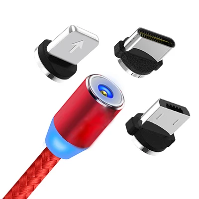 Магнитный кабель GETIHU для iPhone 11 Pro XS Max samsung Micro usb type C зарядное устройство Быстрая зарядка магнит Android шнур для мобильного телефона - Цвет: 1m red 3 plugs