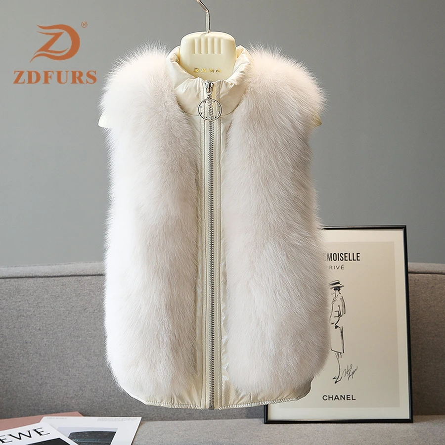 ZDFURS * жилет из натурального Лисьего меха стильный Зимний короткий толстый