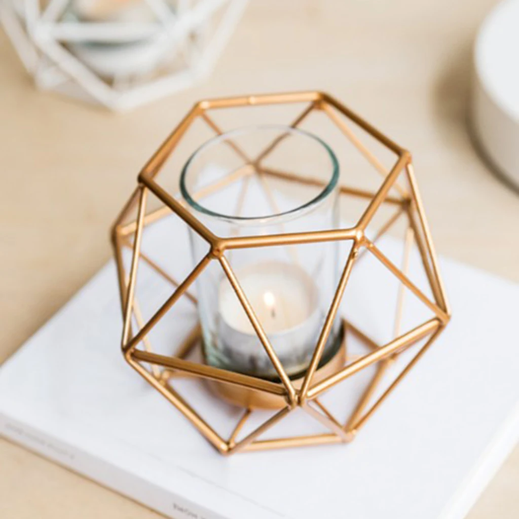 Set of 10pcs Geometric Design Rose Gold Metal Tealight Candle Holder, Rose Gold