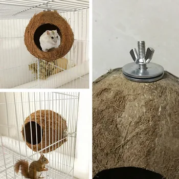 

Wood Cage Toy Grinded Coconut Shell Bird House Pet Bird Toy Macaw Cockatiel Parrot Hamster Climb Bell Swing Bite Toy Pet Product