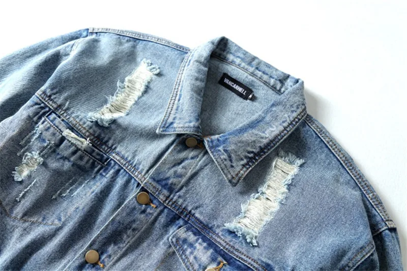 MORUANCEL модные Для Мужчин's Марка NEW Fashion Hi Street рваные джинсы джинсовые куртки с отверстиями уличная одежда в стиле «хип-хоп», рок джинсовая куртка Верхняя одежда для мальчиков