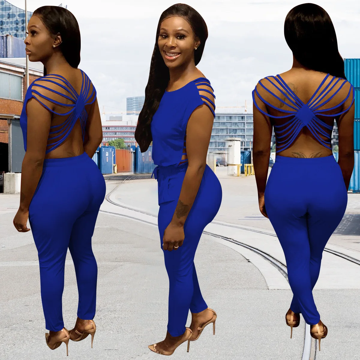 European and American women's fashion casual halter strap jumpsuit