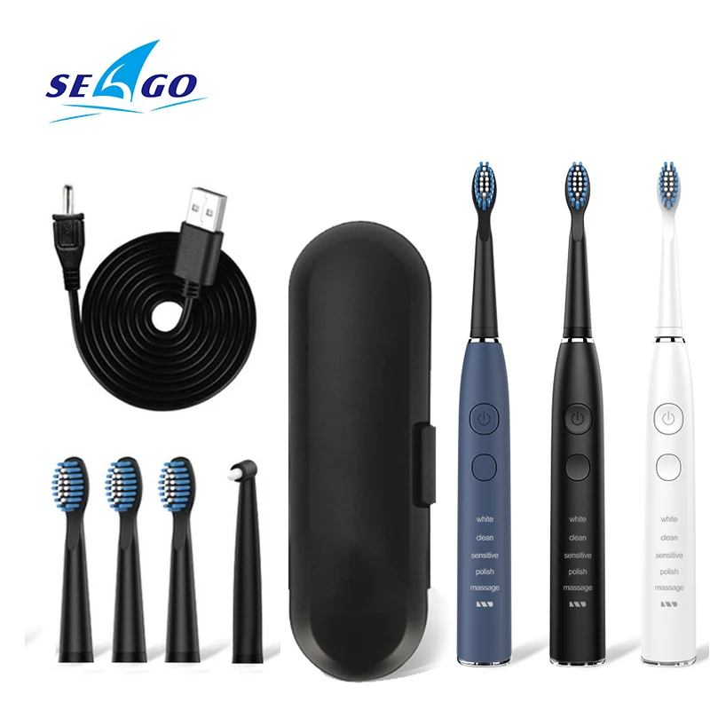 Seago Sonic Electric Toothbrush Teeth Cleaning Big Rechargeable Brush With 5 Brush Heads Soft Bristle 5 Cleanning Modes SG-575