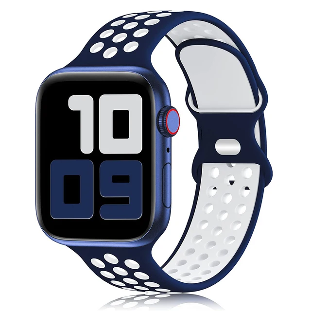 Sport Strap For Apple Watch Band 6 SE 5 4 44mm 40mm Silicone Breathable Belt Bracelet to iWatch Watchband Series 54321 38mm 42mm 05 Blue white