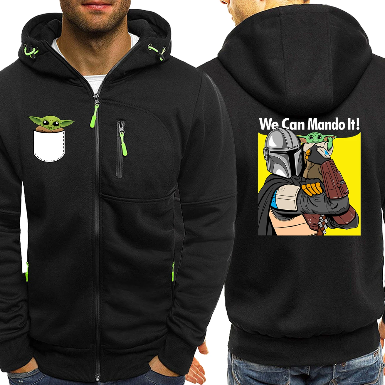 

We Can Mando It Mandalorian Baby Yoda Streetwear Men Hoodie Hip Hop Star Wars Jacket New Spring Winter 2020 Fleece Zipper Hooded