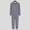 INCERUN Men Pajamas Jumpsuit Homewear Solid Color Long Sleeve Comfortable Button Leisure Sleepwear Men Rompers Nightwear