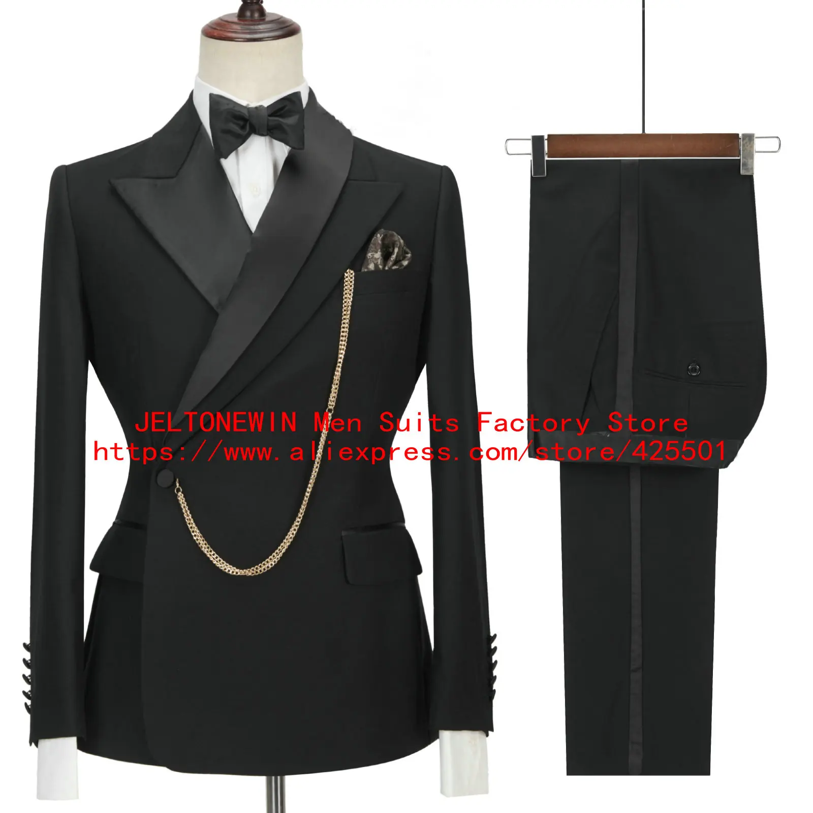 2022 Popular Design Formal Black Double-Breasted Groomsmen Peaked Lapel Groom Tuxedos Men Suits For Wedding Prom Best Man Blazer