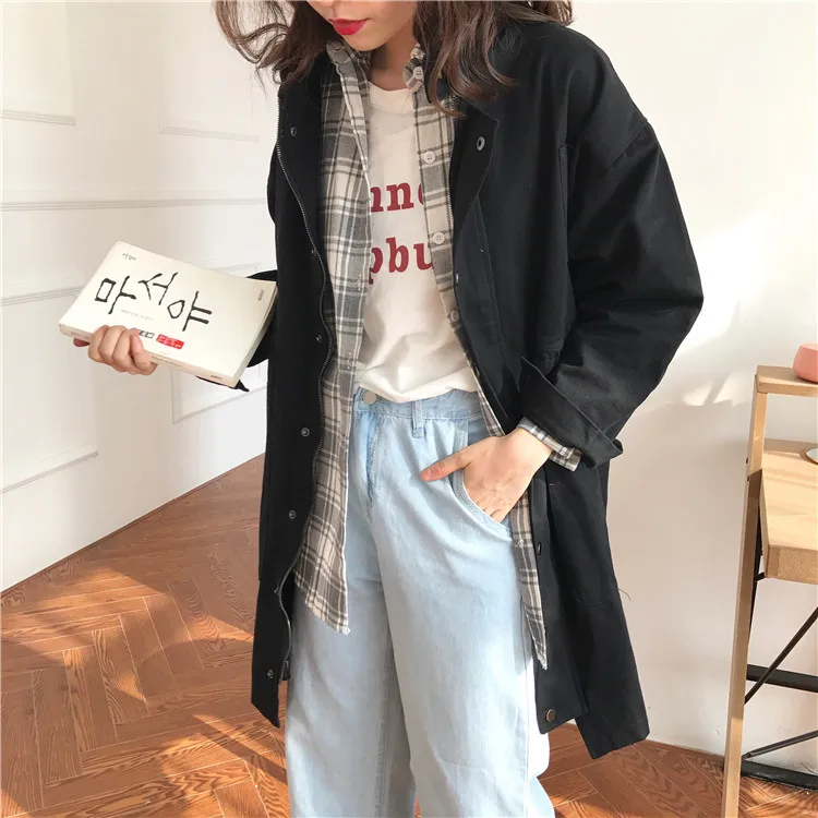 Photo Shoot Spring New Style Korean-style CHIC College Style Waist Hugging Long Sleeve Mid-length Trench Coat