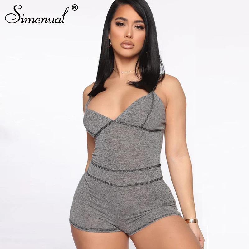 

Simenual Fitness Workout Rompers Womens Jumpsuit Sporty Active Wear Casual V Neck Strap 2020 Summer Playsuits Fashion Bodycon