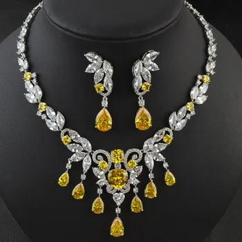 

Luxury white/red/green/blue/yellow color Cubic Zirconia jewelry set,high quality party/wedding necklace earring jewelry set