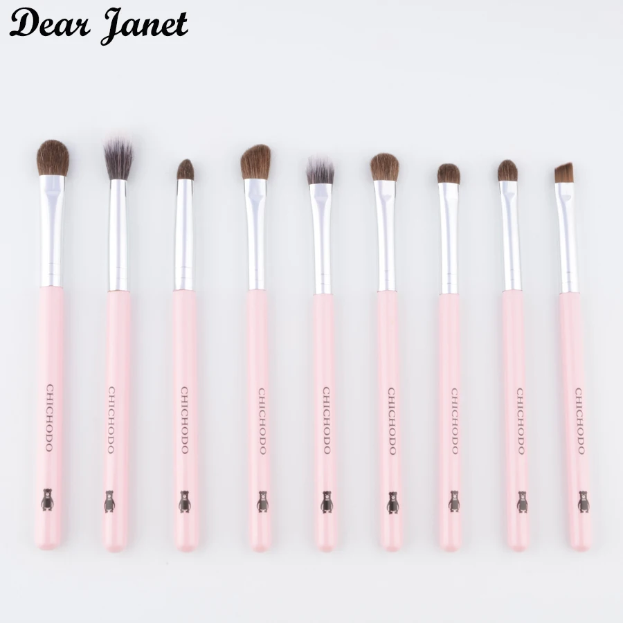 

Chichodo 9 pieces eye makeup brushes Set pony hair eyeshadow shadow smoky Pencil concealer make up brush detail wood handle