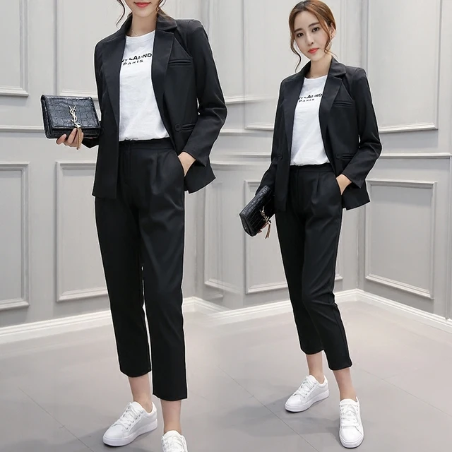 

Suit female 2020 spring and autumn fashion casual small jacket Harlan nine-point pants two-piece Slim was thin women's clothing