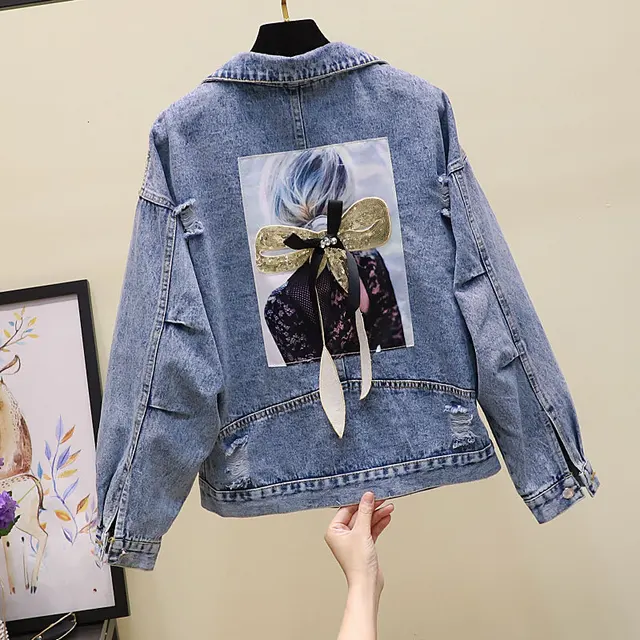 US $19.19 Yocalor 2019 Hole Jeans Jacket Women Frayed Denim Jacket Short Loose Spring Autumn Harajuku Coat Wo