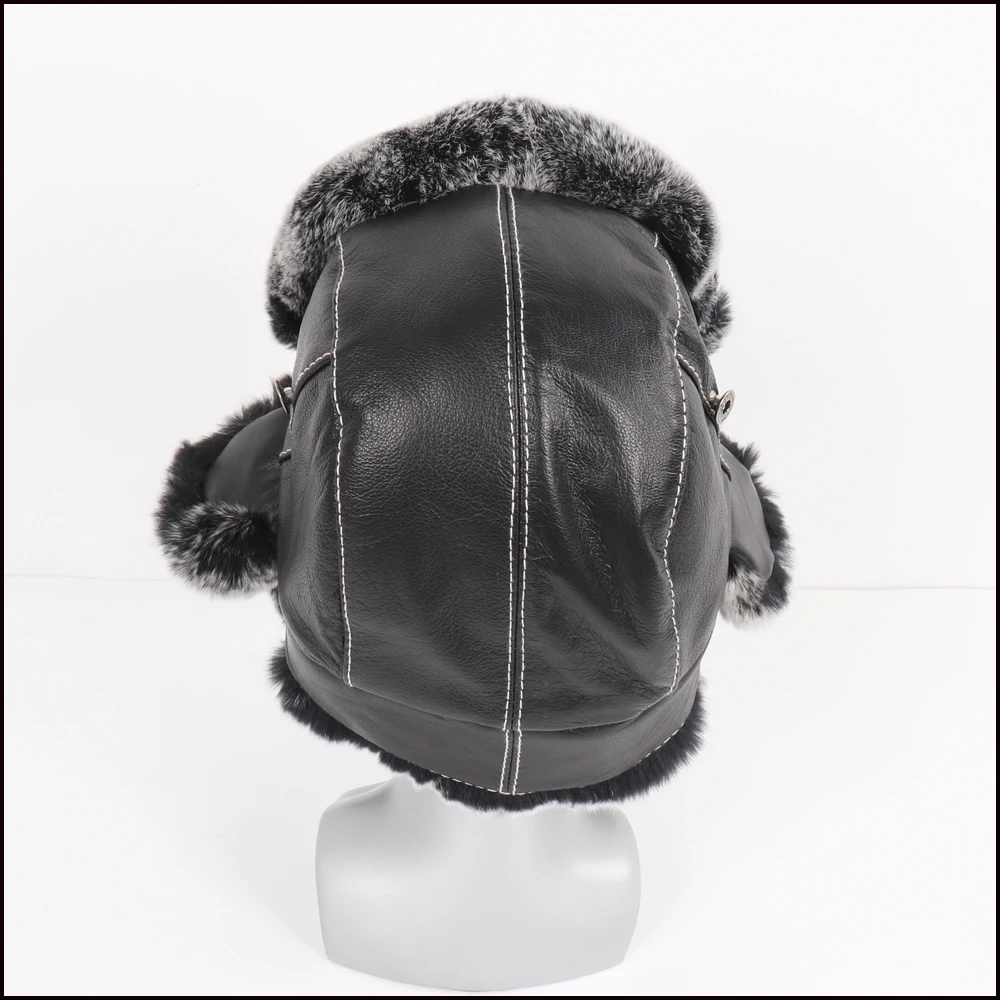 fur bomber hat mens New Arrival Men 100% Natural Rex Rabbit Fur Bomber Hats Winter Russian Man Warm Real Sheepskin Leather Hat Male Real Fur Caps brown leather bomber hat