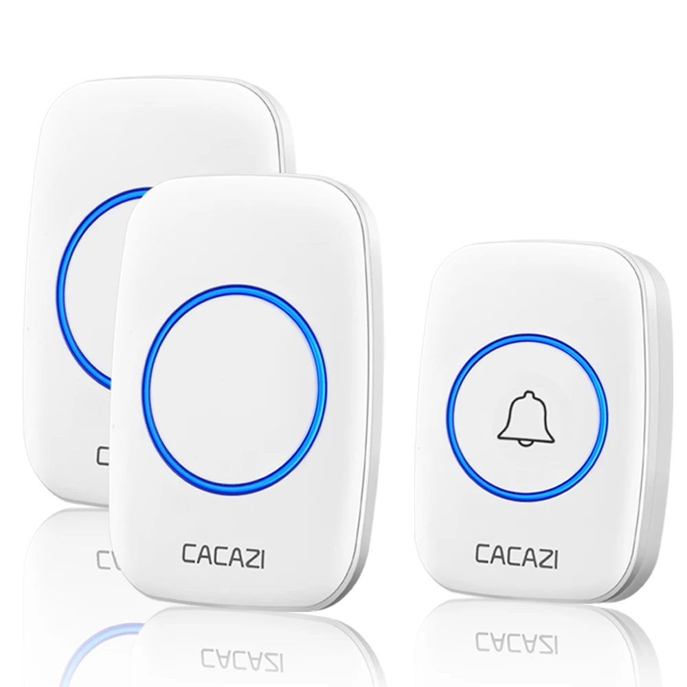 CACAZI Waterproof Wireless Doorbell 300M Remote LED Light Home Cordless Bell 60 chimes 5 Volumes EU Plug 1 2 Button 1 2 Receiver - Цвет: 1 button 2 receiver