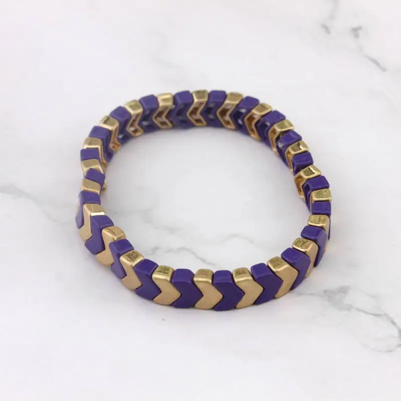 ZWPON Painted Metallic Chevron Bangles Elastic Herringbone Boho Bracelets Women V Shape Arrow Bangles Jewelry Wholesale