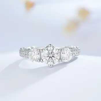 

DovEggs New Arrival Vintage Sterling Silver Main 5-6.5-5mm GH Color Moissanite Engagement Ring for Women Fashion Jewelry