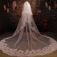 2 уровня белая/слоновая кость свадебная вуаль с гребнем собора Длина кружевной край