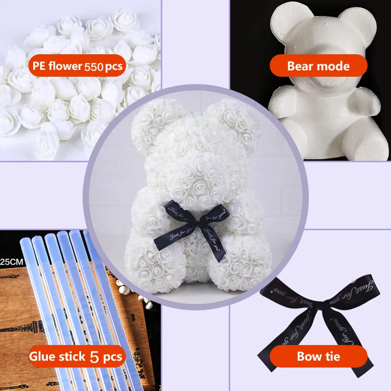 Белый DIY 35 см Роза медведь плесень пенополистирол медведь вихревой на День святого Валентина подарки День Рождения Вечеринка свадебные украшения - Цвет: Белый