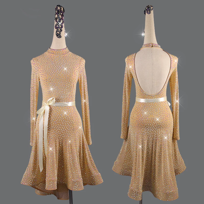 2020 new Latin dance show shows the race dress, the high-end long sleeve professional adult lady sexy Latin dance dress