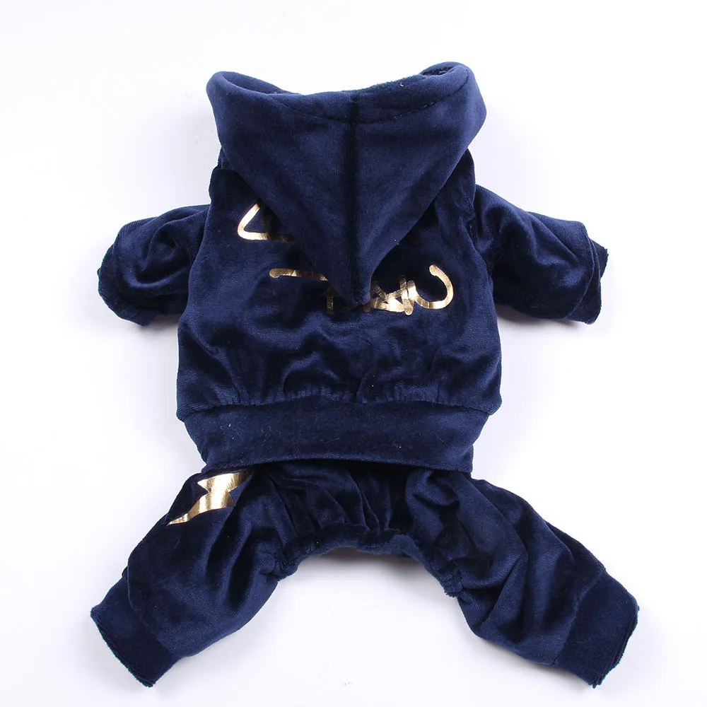 Navy Blue Новинка, бархатные худи для домашних собак, пальто для кошек, щенков, флисовый комбинезон, зимняя теплая одежда - Цвет: Navy Blue