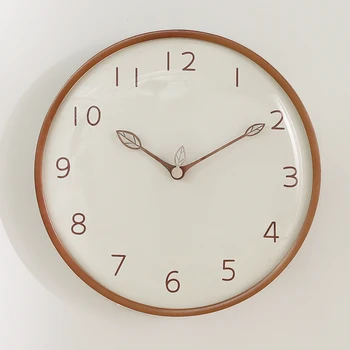 

Creative Simple Wall Clock Silent Glass Round Living Room Wall Clock Wood Nordic Modern Design Zegar Scienny Home Garden BE50WC