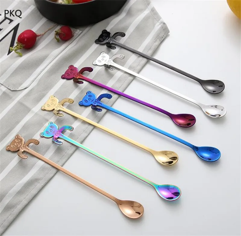 Cute bear spoon long handle stainless steel spoon Ice Stirring coffee Spoon drinkware kitchen gadgets