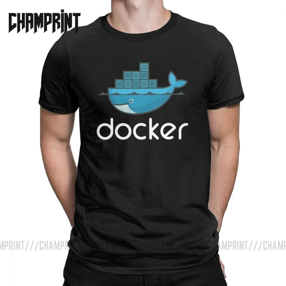 Мужская футболка с логотипом Docker, Linux, Javascript, компьютерная хлопковая одежда, Забавные футболки с коротким рукавом и круглым вырезом, графические футболки