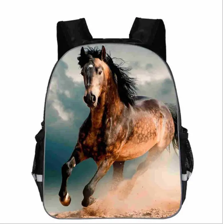Picture color Черная школьная сумка Crazy Horse для подростков мальчиков и девочек, уникальная 3d детская сумка для книг, школьные сумки с принтом животных - Цвет: Picture color