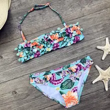 Купальный костюм для маленьких девочек от 2 до 8 лет, детский купальник с цветочным рисунком, комплект бикини для маленьких девочек, купальный костюм с оборками для маленьких девочек детская пляжная одежда
