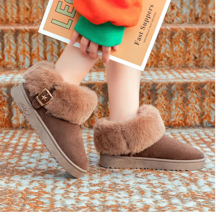 Botines mujer; коллекция года; зимние ботинки с пряжкой; женские зимние ботинки с круглым носком; удобные короткие плюшевые однотонные меховые ботильоны для женщин
