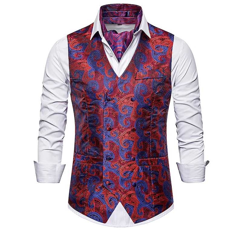 ZYFG free men smart casual style suit vest Cashew flowers pattern vest Double-breasted design slim fit vest plus size ZYFG free men smart casual style suit vest Cashew flowers pattern vest Double-breasted design slim fit vest plus size